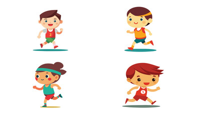 Group of Four Cartoon Kids Running