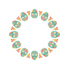 Easter egg round frame design. Easter holiday egg hunt border in colorful flat style with ornaments. Retro stylish wreath. Stock vector illustration card