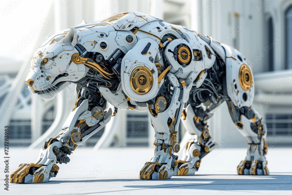 Aufkleber realistic depiction of a robotically augmented jaguar with mechanical enhancements and cybernetic up