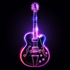 Electric Guitar Neon Art.
Neon silhouette of an electric guitar against a dark background.