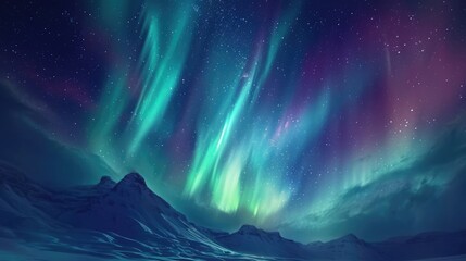 Beautiful night sky with colourful northern lights. Polar aurora, natural effect - obrazy, fototapety, plakaty