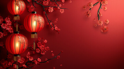 Obraz na płótnie Canvas Chinese New Year celebration banner red background 3d lantern and text space