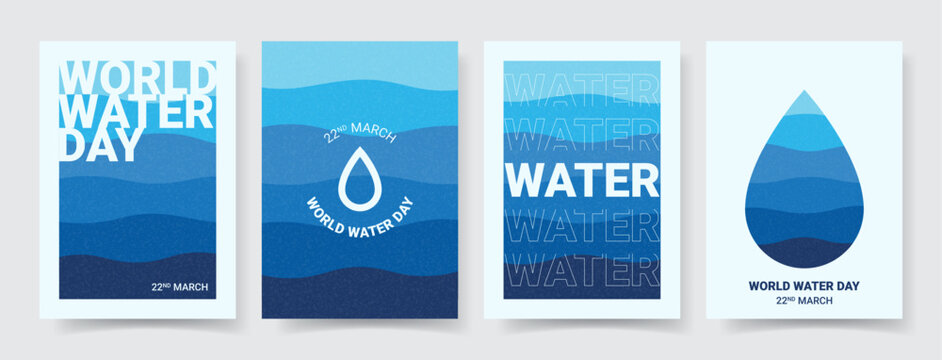 Set of posters for world water day. Vector illustration with flyers for decoration world water day. Concept of retro posters with water waves and typography. Flyers for social media, cover, branding.
