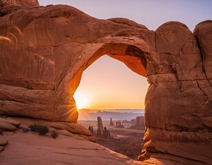 Golden Horizon: Capturing the Serenity of a Natural Arch at Sunset.