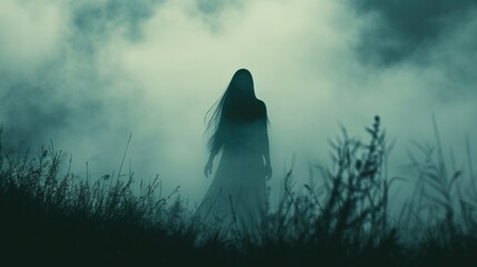 Mysterious silhouette of woman with horror smoke AI generated image - obrazy, fototapety, plakaty