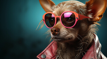 Dog with sunglasses - obrazy, fototapety, plakaty