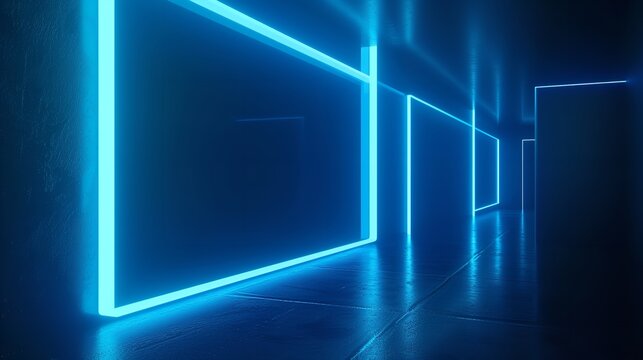 3D Render Abstract Blue Neon Background - Futuristic Glow

