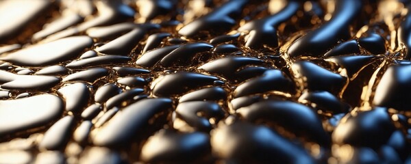 there is a close up of a shiny surface with black stones