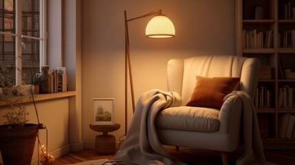 A Living Room With a Chair and a Lamp