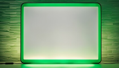 blank screen surrounded by a green glow, whiteboard