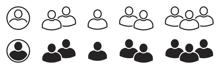 Set of people icons. Team symbol, user profile login, people group, friends, user. Persons. Vector. EPS10.