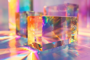 Abstract background with glossy crystal block and gradient reflection.