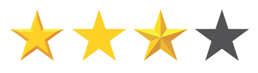 Obraz premium Gold Star in flat and realistic design. Star vector icons set. Yellow star icon. Favorite symbol. Vector illustration