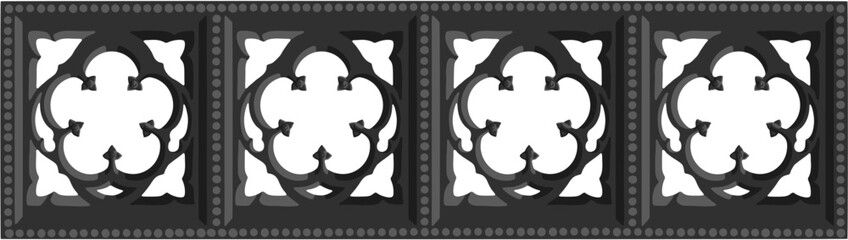 Fototapeta premium Gothic balustrade stylized drawing. Stone decorated wall illustration. Medieval ornamented railing; vector