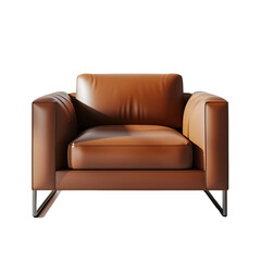 Modern style of leather armchair, minimal furniture, isolated on a transparent and white background.
