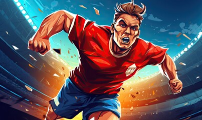 Cartoon of a Soccer Player Kicking a Ball - obrazy, fototapety, plakaty