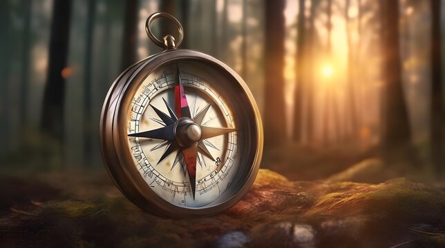 compass on forest _sunset time