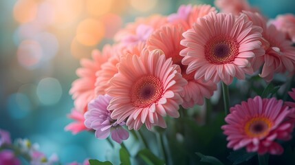 Lush Gerbera Daisies with Vibrant Pink Petals and Soft Bokeh Background