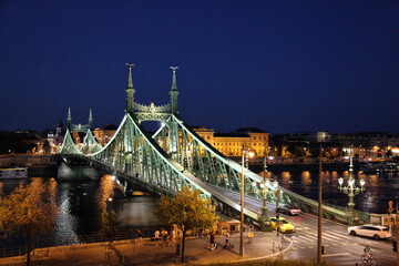 Budapest Hungary green Liberty bridge at night