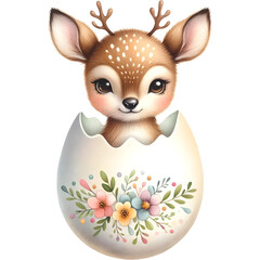 Easter eggs with floral patterns on the eggshells and cute animals, Clipart