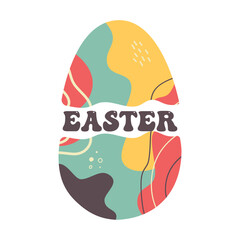 Fototapeta premium Easter egg design with text. Easter holiday symbol egg hunt in colorful flat style with ornaments. Retro art decoration. Stock vector icon illustration clipart