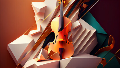 Violin or cello on abstract geometric background, Ai generated image