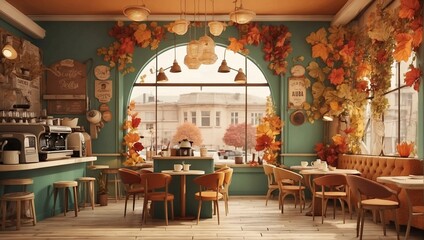 Fototapeta na wymiar Autumn vintage - retro coffee shop