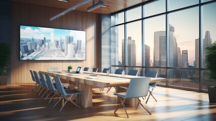 Large Conference Room With Wall-Mounted Screen