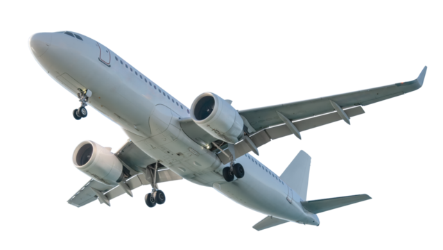 Commercial Airplane in Flight, Isolated on Transparent Background.
