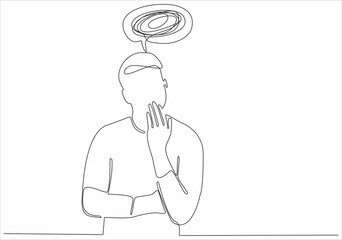 Continuous line drawing of man feeling sad, tired and worried suffering from depression in mental health. Troubles, failure and broken heart concept isolated on white background. Vector