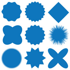 Set of vector starburst, sunburst badges. Different color. Simple flat style Vintage labels. Colored stickers.