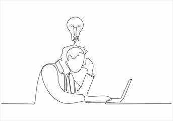 continuous line drawing of a man looking for ideas. Vector illustration