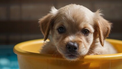 Fototapeta premium Puppy bathing 