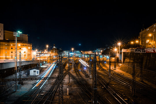 Long exposure of pragues train station in the night