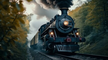 Obraz premium Train Travels Through Lush Green Forest