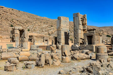 Iran. Persepolis, an ancient capital of the Achaemenid Empire (UNESCO World Heritage site). Hall of Hundred Columns (Throne Hall), the Northwestern part