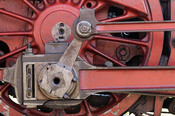 Details of the wheel mechanism of an old steam locomotive