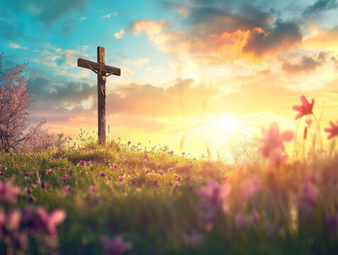 He Is Risen Jesus Happy Easter colorful natural Walpaper for desktop Ipad 