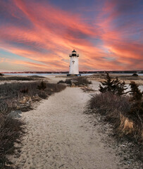 Edgartown Lighthouse at Martha's Vineyard, New England at Sunset