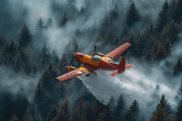 A firefighting plane pours water on a forest fire - obrazy, fototapety, plakaty