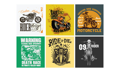 Motorcycle t-shirt graphics. Bike racing tshirt design. Skull rider with pistons, horned demon. Racer community emblem. Biker vintage apparel print. Vector