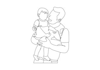 father and baby in continuous line art drawing artistic style. happy Father's Day. Dad hugs his child. Happy fatherhood concept. Modern vector illustration
