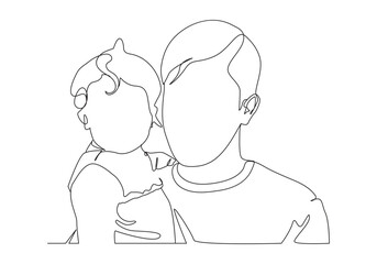 father and baby in continuous line art drawing artistic style. happy Father's Day. Dad hugs his child. Happy fatherhood concept. Modern vector illustration
