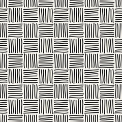 Vector seamless pattern. Hand drawn geometric swatch. Sloppy background with striped square doodles. Creative modern graphic design.	