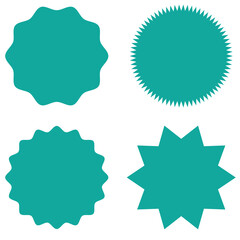 Set of vector starburst, sunburst badges. Different color. Simple flat style Vintage labels. Colored stickers.