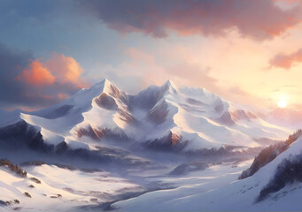 Winter mountains. Sunset. Snow mountains