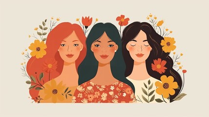 International Women s Day. Vector templates with cute women for card, poster, flyer and other users