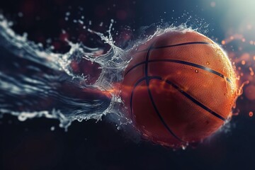 Basket ball with water and fire effect. Generative AI - 727306994