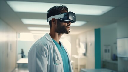 Man Wearing White Lab Coat and Virtual Glasses