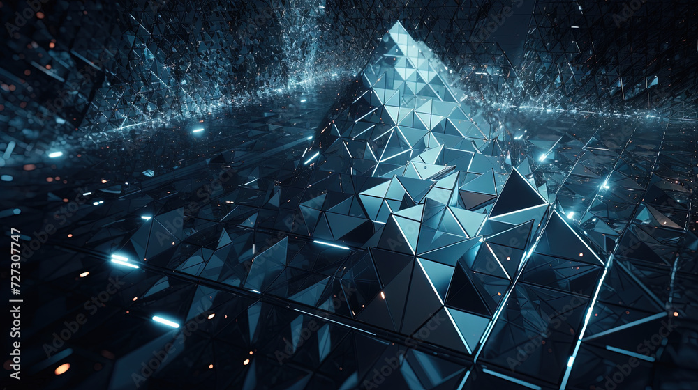 Poster Abstract background with structure of neon triangles and technology style